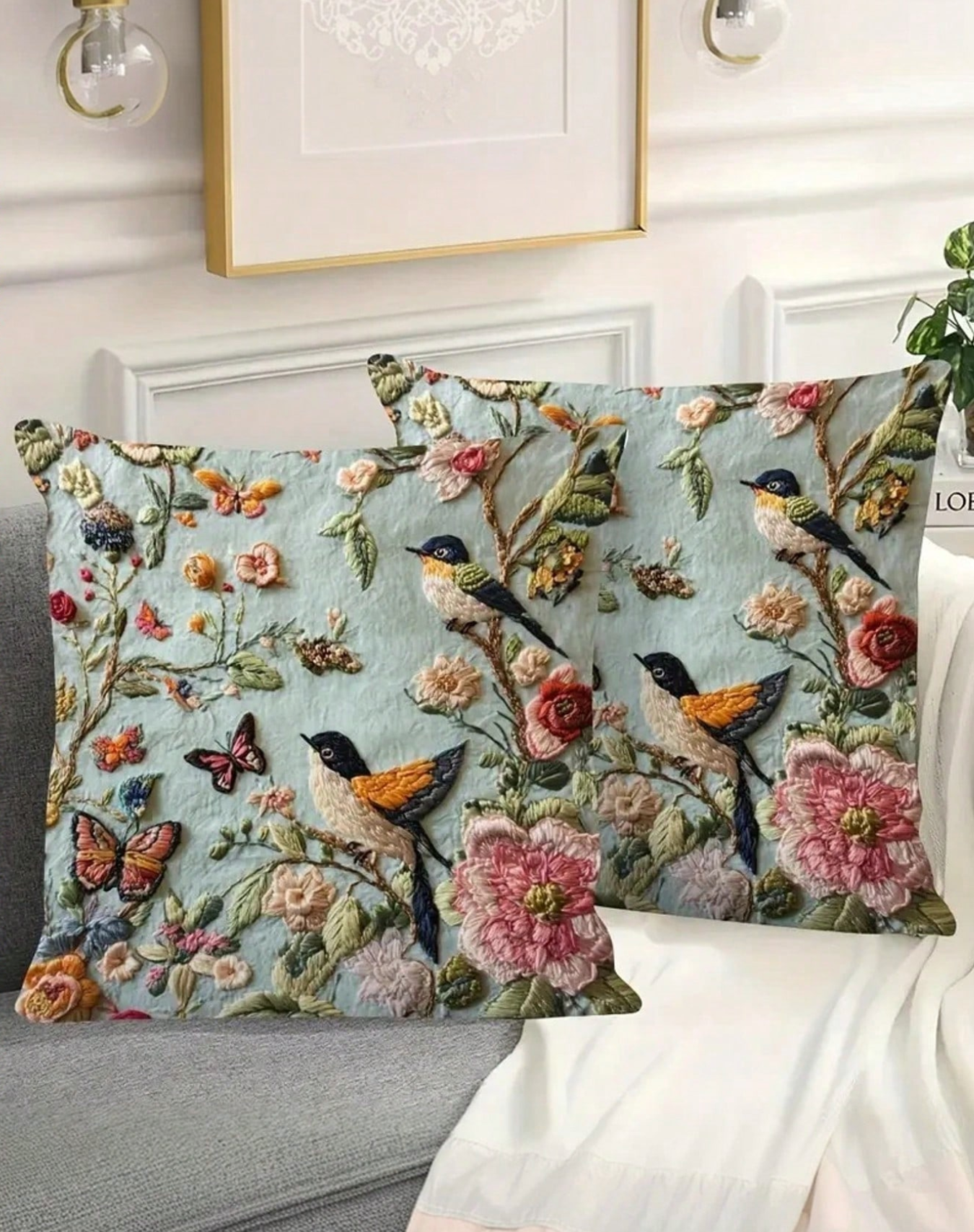 🌼 New Lovely 2-Pieces Bohemian Floral Bird Print Pillowcase Cover