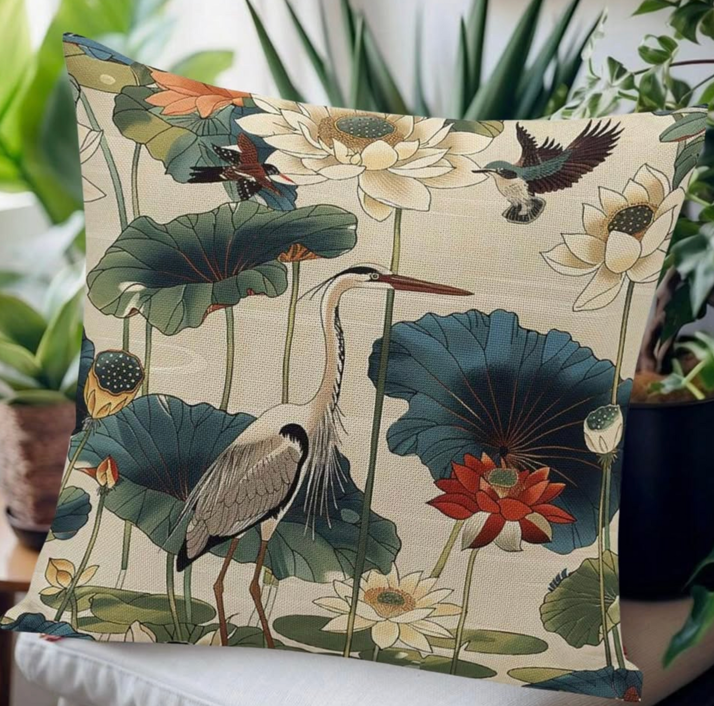 🦩 New Beautiful Heron Floral Print Pillow Cover