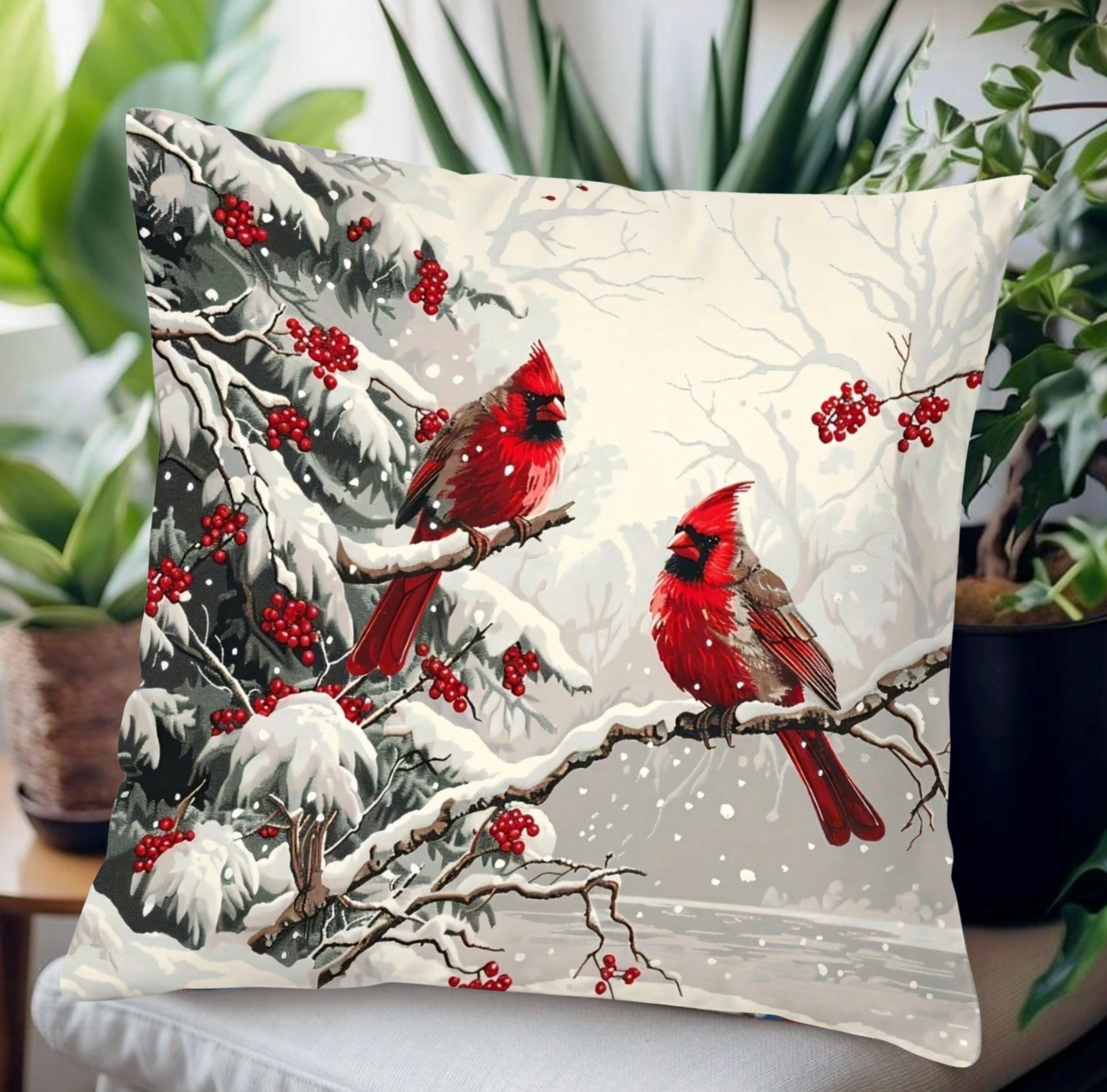 🐦 New Beautiful Cardinal Bird Print Pillow Cover 18"
