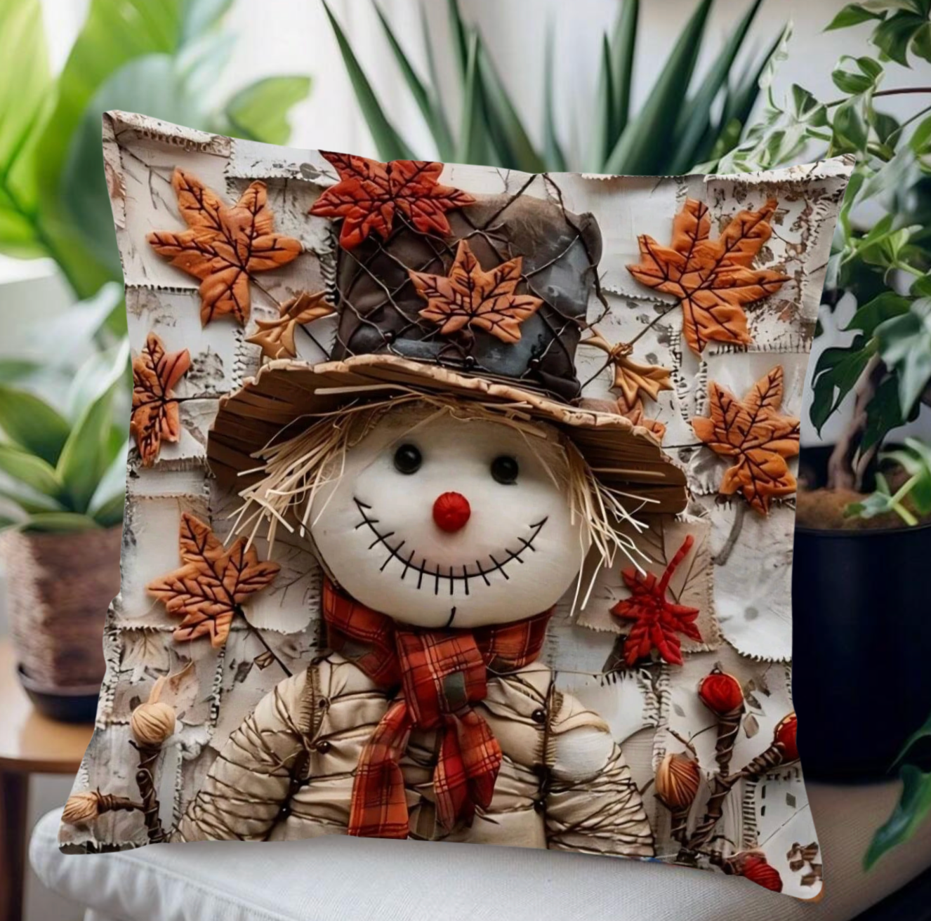 🍁New Beautiful Scarecrow Maple Print Pillow Cover 18"