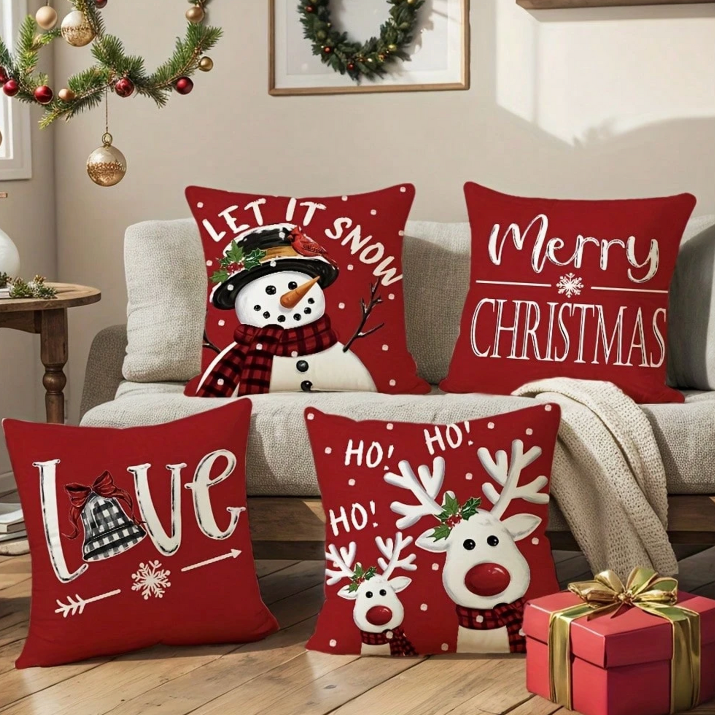 🎄New Beautiful 4-Pieces Santa Christmas Decor Print Pillow Cover 18"