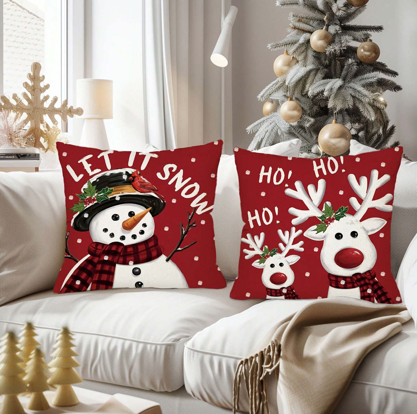 🎄New Beautiful 4-Pieces Santa Christmas Decor Print Pillow Cover 18"