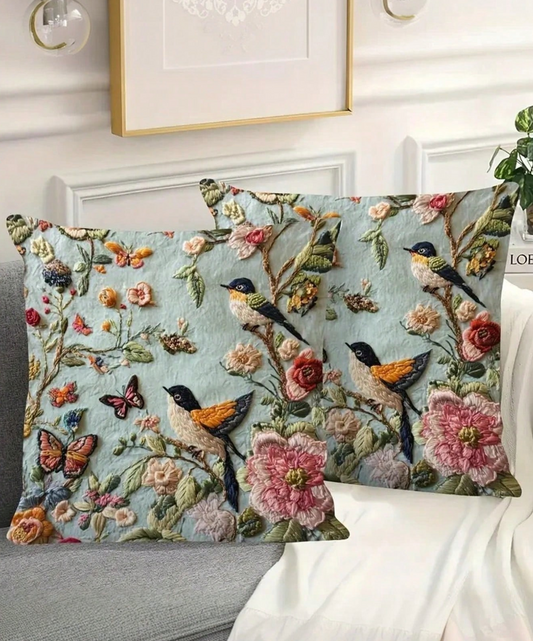 🌼 New Lovely 2-Pieces Bohemian Floral Bird Print Pillowcase Cover