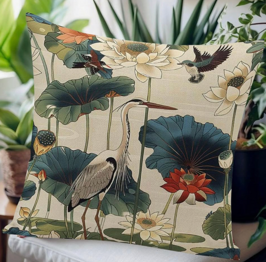 🦩 New Beautiful Heron Floral Print Pillow Cover