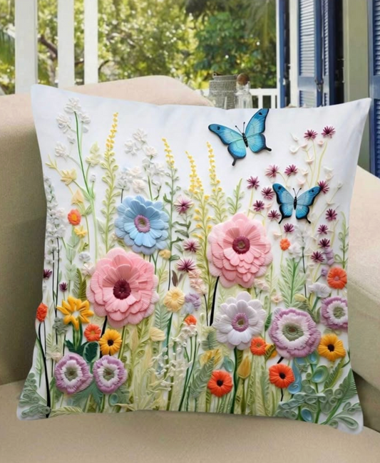 🌼 New Lovely Bohemian Butterfly Floral Print Pillowcase Cover