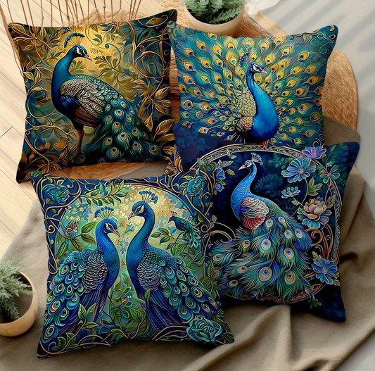 New 4-Pieces Peacock Vintage Pillow Cover Print