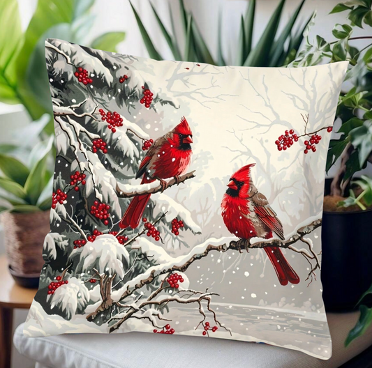 🐦 New Beautiful Cardinal Bird Print Pillow Cover 18"