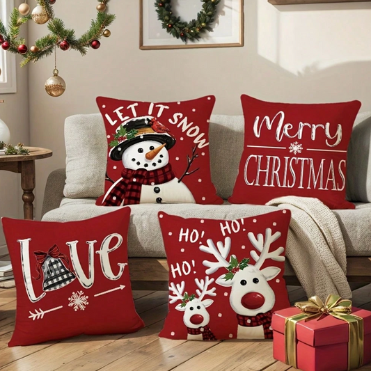 🎄New Beautiful 4-Pieces Santa Christmas Decor Print Pillow Cover 18"