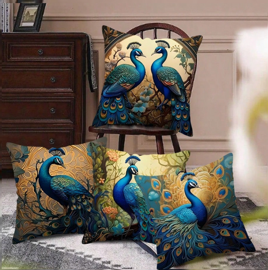 4-Pieces Bohemian Peacock Print Pillow Cover 18"